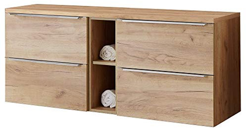 Lomadox Badmöbel Waschtisch - Unterschrank Set 141cm, Wotaneiche, 4 Softclose-Schubkästen, 1 Rehal, B/H/T 141/59,5/46 cm