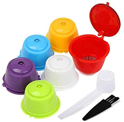 Dosettes de café réutilisables, filtre coloré SUNASQ, capsule rechargeable écologique Tasses universelles compatibles avec le café pour Dolce Gusto avec cuillère et brosse.