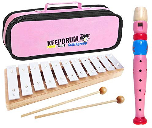 Sonor GP Glockenspiel Sopran + keepdrum MB01PK Tragetasche + Holz-Flöte Pink