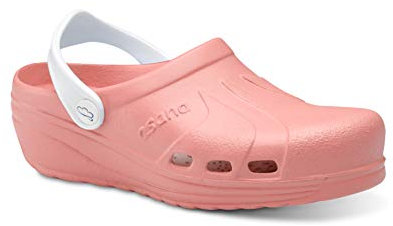 FELIZ CAMINAR Zuecos Sanitarios Asana (Coral Blanco 37) / con Correa Unisex Antideslizantes y Cómodos para Hombre y Mujer | Cocina, Sanidad, Hostelería