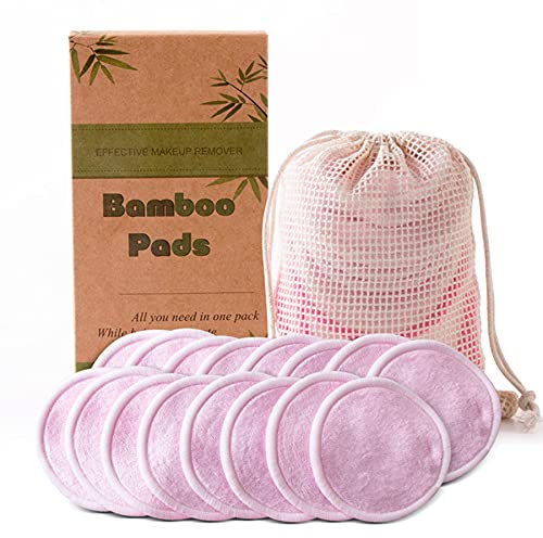 LYYDAN 16 Stück Abschminkpads Waschbar, Wiederverwendbares Wattepad zur Reinigung von Samt Makeup Cotton Puff mit Wäschebeutel für alle Hauttypen die Gesichtsreinigung (Rosa)