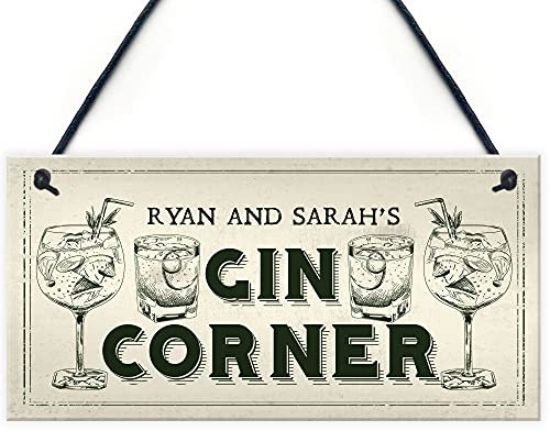 RED OCEAN Novelty Gin Corner Sign Personalised Home Bar Pub Garden Sign Gin Gift For Her