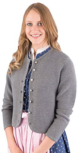 AlpSpur Trachtenjacke Damen Lina, aus Baumwolle, Grau, für Volksfest | Trachtenjanker für Oktoberfest und Volksfest – Landhausjacke zum Dirndl, auch für Almabtrieb – Trachtenmode für jeden Anlass
