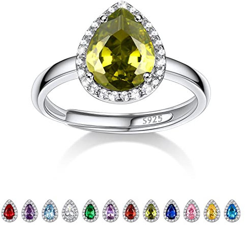 Bestyle Frauen Mondstein Ring Peridot Modeschmuck Ring Silber 925 Blau Stein in Birnenform Verstellbarer Damenring Kristall Verlobungsring