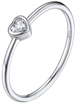 Silvora Schlichter Damenring stapelbar mit Weißen/Schwarzen Zirkonen aus S925 Silber Einacher schlichter Ring mit rundem/Herzförmigem Zirkon im Rundschliff Ringgröße 47（14.8）-67（21.4） in Silber
