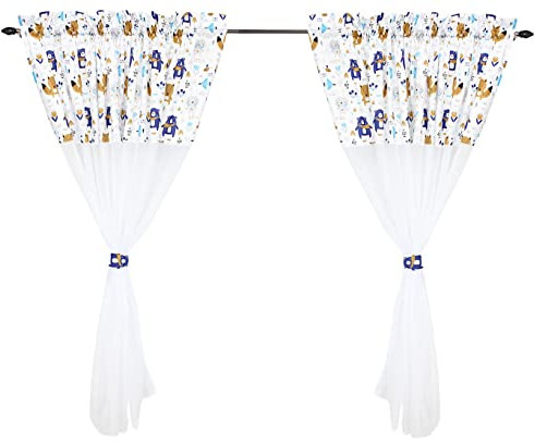TupTam Kinderzimmer Voile Vorhänge Baby Gardinen mit Tunnelzug Set, Farbe: Bärchen Wald/Dunkelblau, Größe: ca. 140 x 245 cm