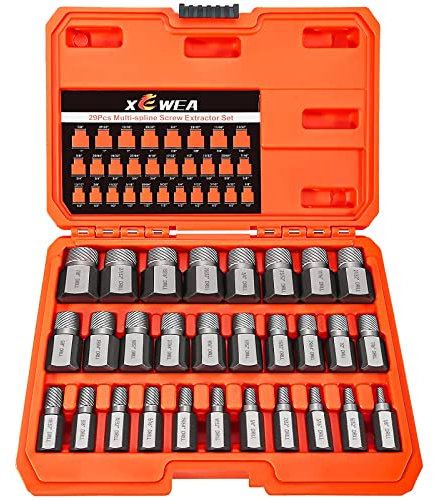 XEWEA Lot de 29 extracteurs de vis à tête hexagonale multi-cannelures pour un retrait facile des boulons en alliage d'acier chromé molybdène
