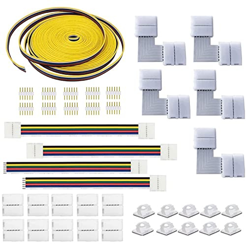 5050 RGB 12mm 6Pin LED Strip Connector Kit-Includes 16.4ft / 5M Extension Wire，Solderless Jumpers 90 Degree Connector, Perfect Set for 5050 Rope Strip DIY (6PIN KIT)