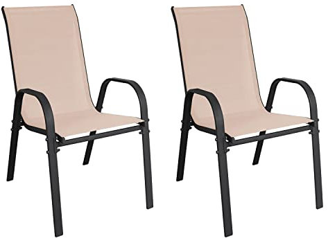 INDA-Exclusiv 2er Set Stapelsessel Gartenstuhl Gartensessel stapelbar mit Textilenbespannung Balkonmöbel Gartenmöbel Terrassenmöbel Farbe Anthrazit - Beige