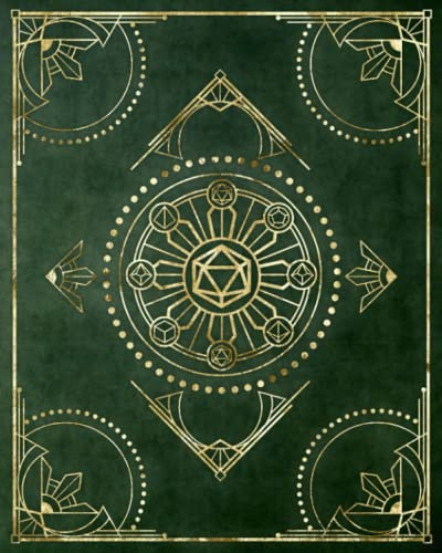 RPG Character Journal: DnD 5e Character Sheets and Lined Paper Notebook | Dark Green Art Deco | Character, Campaign, and Spell Journal for Role Play Games