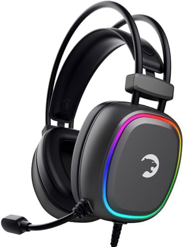 GAMEPOWER Raijin Gaming Headset mit Mikrofon, USB Gamer PC Kopfhörer, 7.1 Surround, Rainbow Beleuchtung, 50mm Neodym Treiber, Desktop - Laptop Kompatibel, 2m Kabelgebunden, Over Ohr