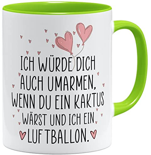 OM3® Ich würde Dich auch umarmen wenn du ein Kaktus wärst und ich ein Luftballon Tasse | Keramik Becher | 11oz 325ml | Beidseitig Bedruckt | Hellblau
