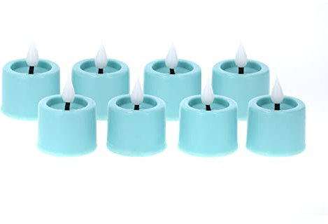 DbKW (8er Teelichter mit Fernbedienung, Hellblau) LED Echtflammen Effekt Teelichter, 6 Stunden Timer, natürliches Flackerlicht, Warm- weißes Licht. Votivkerzen