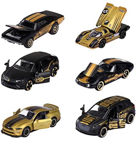 Majorette - Limited Edition 9 – 1 von 6 zufälligen Spielzeugautos im Gold-Design, für Kinder ab 3 Jahren, kleine Modellautos mit Freilauf und Federung, mit Sammelkarte