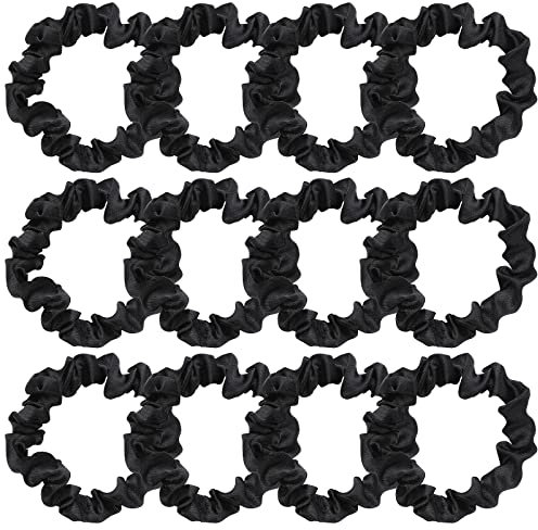 Lusofie 12 Stück Seide Haargummis Schwarz Elastische Haargummi Scrunchie Kleine Haarschmuck Haarbänder Damen Seide Mädchen Pferdeschwanz Haare Ringe (2,36 Zoll)