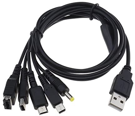EMSea 5 In 1 USB Ladekabel 1,5 Meter Kompatibel mit Gameboy Advance SP (GBA SP)/DS Lite/NDS/W-i-i U/New 3DS XL/New 3DS/3DS XL/3DS/2DS/Dsi XL/PSP 1000 2000 3000