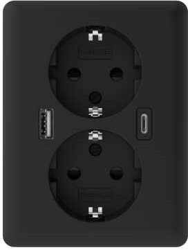 2USB - Einbau Steckdose - EasyCharge DUO 10 mm - USB-A & USB-C - 18 W Schnellladegerät - Energieeffizient - Matt Schwarz
