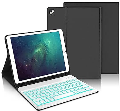 Coque Clavier AZERTY Français pour IPad 9.7 - Compatible avec IPad 2018/2017 (6e/5e Gén.), Pro 9.7, Air 2/1 - Étui Bluetooth Détachable avec Fente pour Apple Pencil - Noir