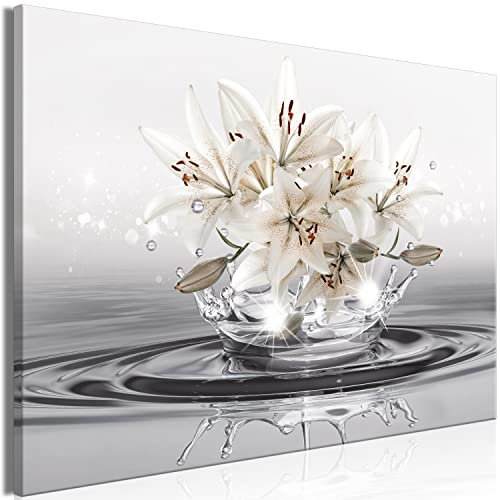 B&D XXL - Wandbilder XXL Blumen Lilien 120x80 cm 1 tlg - Wand Deko Leinwand Bilder Groß Wanddeko Wohnzimmer Schlafzimmer Kunstdruck Bild Spa Zen Wasser bokeh b-C-10350-b-a