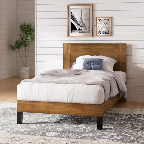 Zinus Tonja Einzelbett 90 x 190 cm – 30 cm Höhe – Holzrahmen mit Kopfteil – Braun