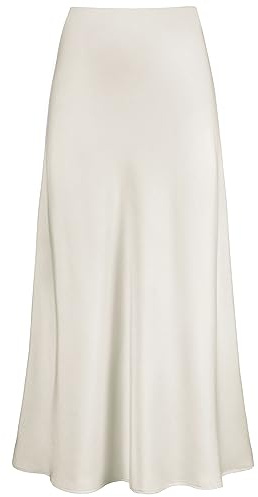 Outoshe - Women's Long Satin Skirt Hidden Elastic Waist | Hidden elastic waistband, bias cut, leopard polka dot print, work, fall, elegant outfits, silky skirt