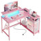 Bestier L-förmiger Gaming-Schreibtisch mit LED-Beleuchtung, Steckdosen, 2 Regalen und Haken, kompakter Eckschreibtisch, umkehrbarer Computertisch für Home Office, Schlafzimmer, kleine Räume 106,5 cm
