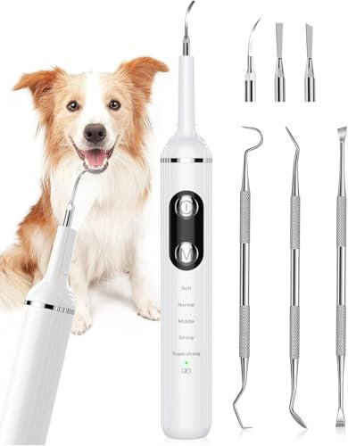 NATURE NERDS Removedor de placa para dientes, kit de cepillado de dientes de mascotas, herramientas dentales para eliminar placa y sarro, seguro para perros y gatos, con luz LED, color blanco