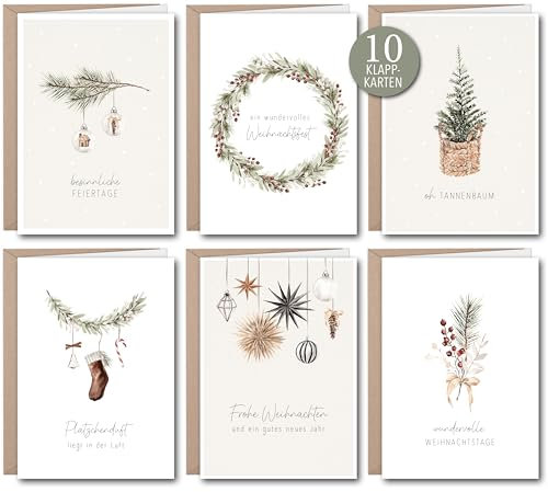 luftundliebe Weihnachtskarten - Weihnachtskarten mit Umschlag Set (10 Stück) - A6 Klappkarten Set zu Weihnachten - Weihnachtskarte - christmas cards - Aquarell Set 2