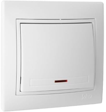 Pulsador de luz luminoso blanco, serie Europa, ideal para instalaciones eléctricas y control de iluminación en hogares y oficinas.