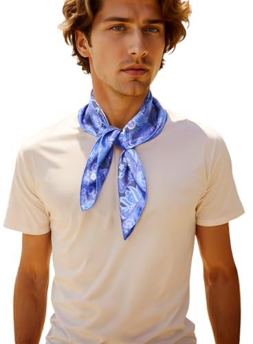 Prettystern handrolliertes Seiden-Halstuch Damen Herren unisex reine Seide Bandana Sommer Seiden-Tuch 22 Blau Paisley