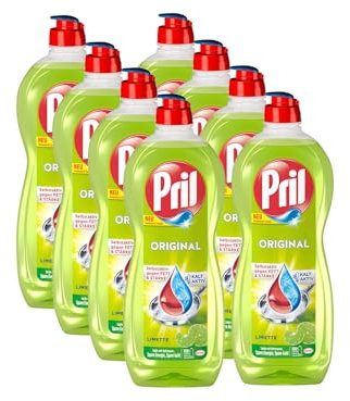 PRIL Original Limette (8x 675 ml), Handgeschirrspülmittel mit höchster Fettlösekraft, für sauberes Geschirr auch in kaltem Wasser, frischer Limettenduft