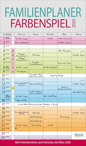 Familien Planer Farbenspiel - Familienplaner 2025 für 5 Personen - Korsch-Verlag - Kalender mit 5 Spalten zum Eintragen - 27 cm x 46 cm