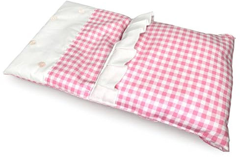 Bettwäsche-Set für Puppen aus Baumwolle Puppenbettwäsche Rosa Weiß Kariert Blumen Mumbee