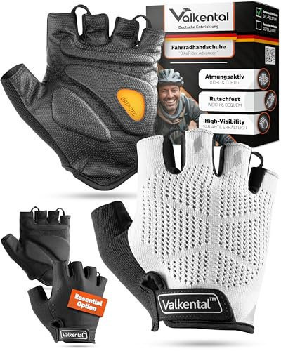 Valkental® - Fahrradhandschuhe mit Gel Polsterung | Griffig & Atmungsaktiv | Fahrrad Handschuhe Herren & Damen | Fingerlose Radhandschuhe - MTB/Rennrad/Trekking | Handschuhe Fahrrad Kurz & Leicht