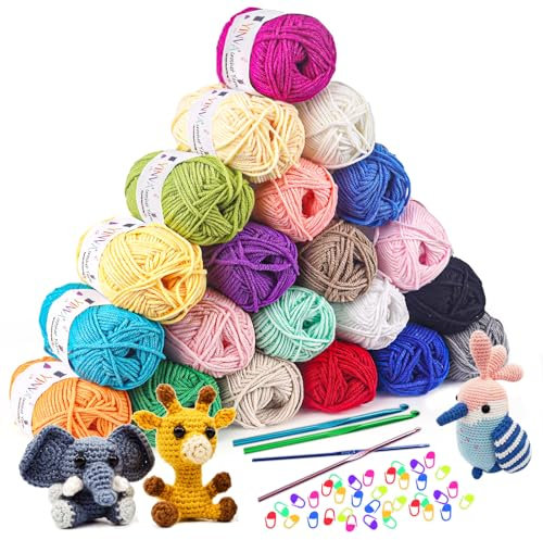 Crochet Yarn Knitting Wool 21Colors x 25g Crochet Wool Acrylic Yarn for Crochet Yarn for Crochet Kits for Beginners Adults