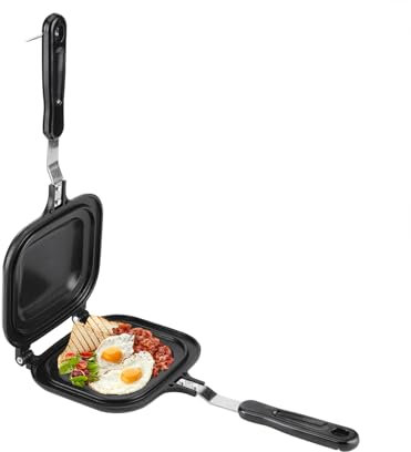 LCCEERD Sartén de doble cara, antiadherente, sartén para sándwiches de aluminio, cuadrada, antiquemaduras, plancha para gofres, queso a la parrilla, tortillas, tortitas y tortitas