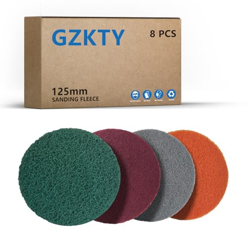 GZKTY Schleifvlies 125 mm Klett, 8 Stück, Polierschwamm 125mm klett, Geeignet für 125mm Rundschleifer und Exzenterschleifer