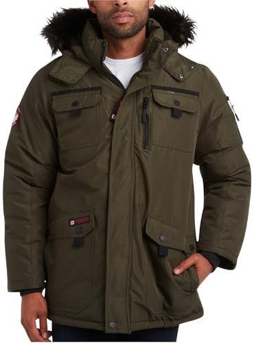 CANADA WEATHER GEAR Herren-Parka, schwere Ripstop-isolierte ThermaFoil gefütterte Puffer-Winterjacke für Herren (Größe M-XXL), Oliv/Blatt für mich (Leaf It to Me), X-Large