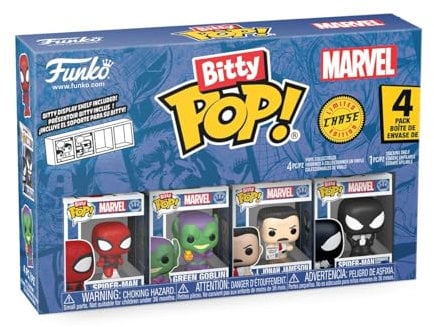 Funko Bitty Pop! Spider-Man - 4 Pack - 1/6 Odds for Rare Chase Variant and A Surprise Mystery Mini Figure - 0.9 Inch (2.2 Cm) - Marvel Comics Collectable - Gift Idea - Cake Topper