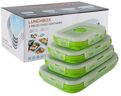 Récipient pliable en silicone avec couvercle,boîte à lunch portable pour pique-nique en plein air,peu encombrant,résistant au micro-ondes,au lave-vaisselle et au congélateur,lot de 4 (vert clair)