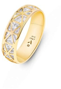 Amberta Italien 14 Karat Statement Ring aud Gold | 14 Karat Goldring | Echt Gold Ring Diamantschliff | Ring Gold 14 Karat Damen:Ring EchtgoldRinggrösse 56.3