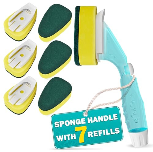 Dish Wand with Soap Dispenser - Dish Sponge with Handle Sponge Replacement for Dish Wand Sponge Refills for Wand Sponge with Soap Dispenser Handle Dishwand Refills - Dish Sponge Wand Dishwashing Wand