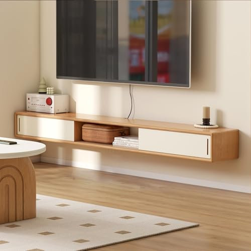 Moderna consola de TV flotante con puertas, armario multimedia montado en la pared, estilo nórdico, mueble de TV de madera para TV de 47 pulgadas, color roble gris