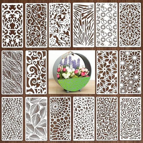 SRIZIAN 16 Stück Schablonen Set, Wiederverwendbar Kunststoff Schablonen Vorlagen, Kunststoff Vorlagen für Handwerk Wiederverwendbare Malschablone Schablonen für Möbel Wand Wohnkultur Scrapbooking