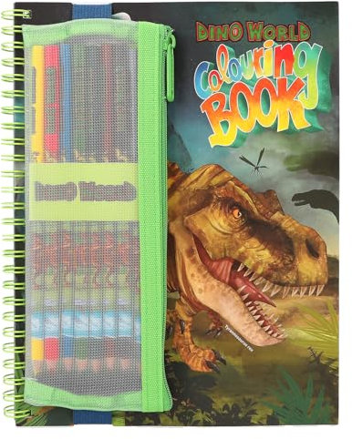 Depesche 12746 Dino World - Malbuch mit 30 Seiten zum Ausmalen von Dinosaurier Motiven, inkl. 8 Buntstifte im Etui