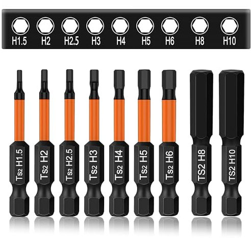 9 Stück Hex Sechskant Schraubendreher 50mm Schrauber Bit Set, H1,5/2/2,5/3/4/5/6/8/10, 1/4 Sechskantschaft, Elektrische Bits Set mit Basisspeicher, Hex Magnetischer Schlagschrauber Bit Set