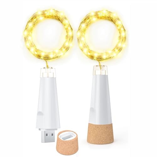 Dumcuw Luci per Bottiglia 20 LED, Ricaricabile USB, con Tappo in Sughero, Modello 2024, a Batteria, Ideale per Natale e Decorazioni Festive