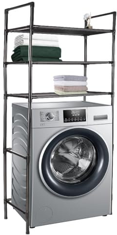 XANNI - Estante de almacenamiento de 3 niveles para lavadora, soporte de almacenamiento, estante de lavadora, cuarto de baño, lavadero interior, 150 x 70 x 26 cm, negro (70 x 26 x 150 cm)