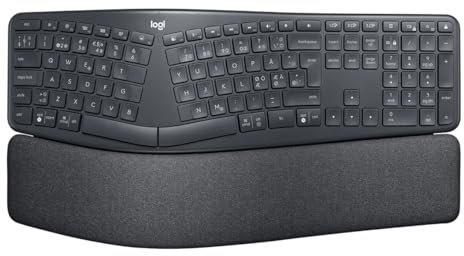 Logitech Ergo K860 kabellose ergonomische Tastatur – Handballenauflage, Geteilte Tastatur, Bluetooth und USB-Verbindung, für Windows/Mac, Skandinavisch QWERTY-Layout - schwarz 【Bulk - ohne Verpackung】