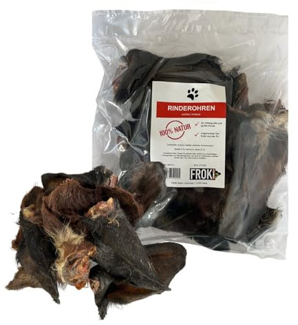 FROKI Lot de 10 oreilles de bœuf de qualité supérieure avec fourrure pour grands et petits chiens - 100 % bœuf - 100 % naturel - Friandises pour chien - Friandises à mâcher naturelles - Soin dentaire